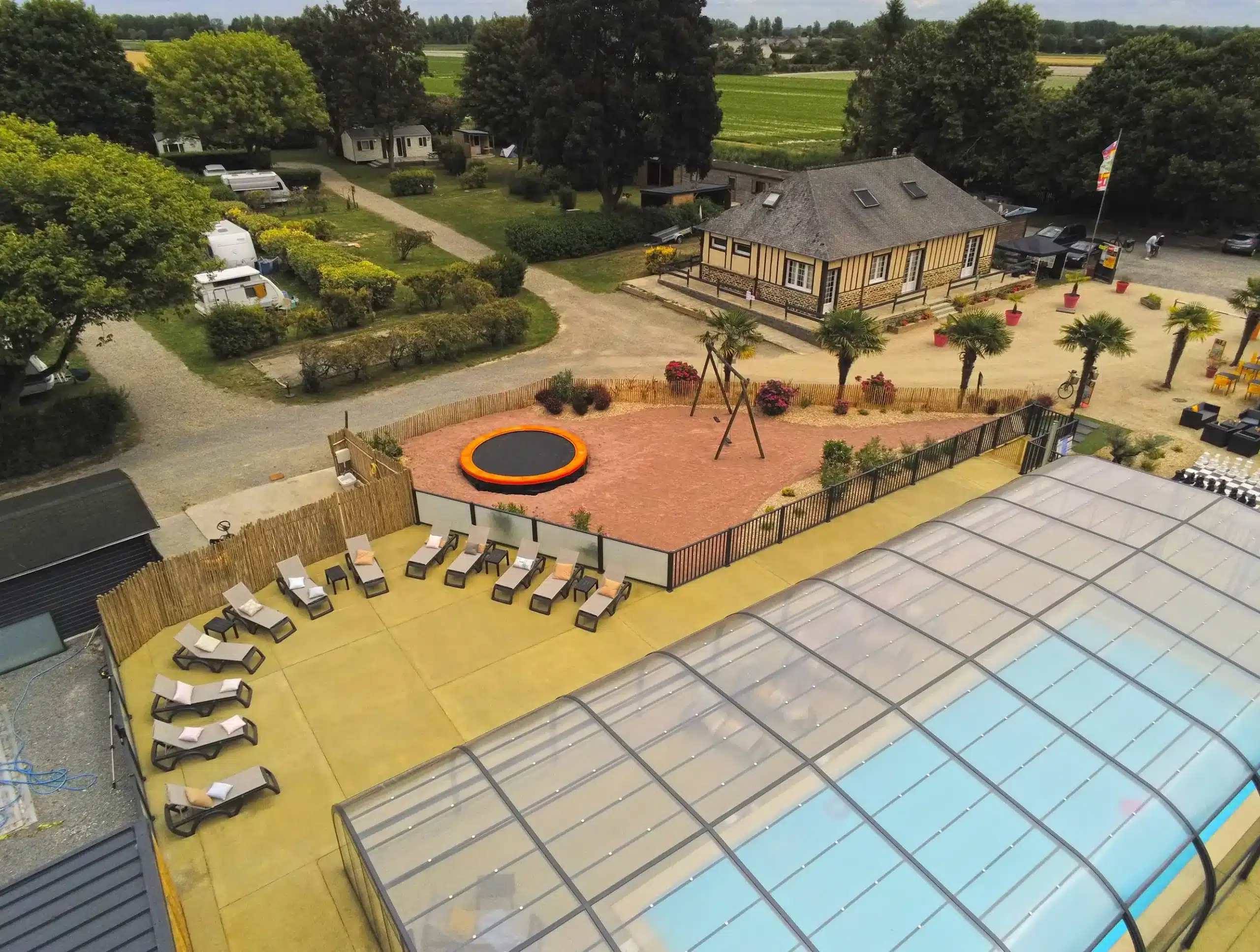 Pool area at Camping Les Couesnons in the bay of Mont-Saint-Michel